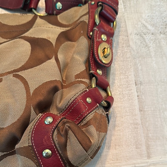 Coach Brown and Red Monogram Shoulder Bag - Picture 4 of 11